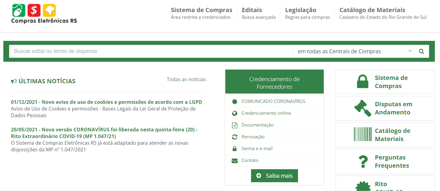 Alerta licita&ccedil;&atilde;o: Portal de compras Rio Grande do Sul para alerta de licita&ccedil;&atilde;o