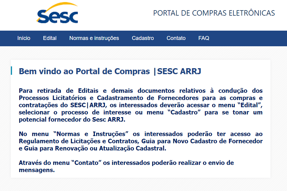 Alerta licita&ccedil;&atilde;o: Portal de Compras SESC RJ para alerta de licita&ccedil;&atilde;o